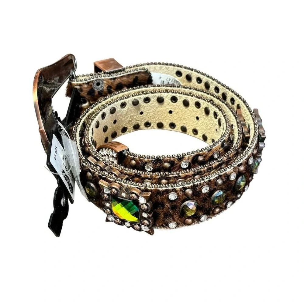 Nocona Women's Leopard Print‎ Rhinestone Western Belt Size M